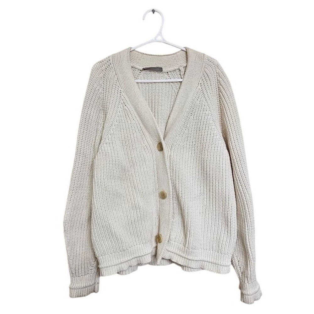 Everlane The Boxy Cardigan Cream White Ribbed Knit Sweater XL V-Neck Classic